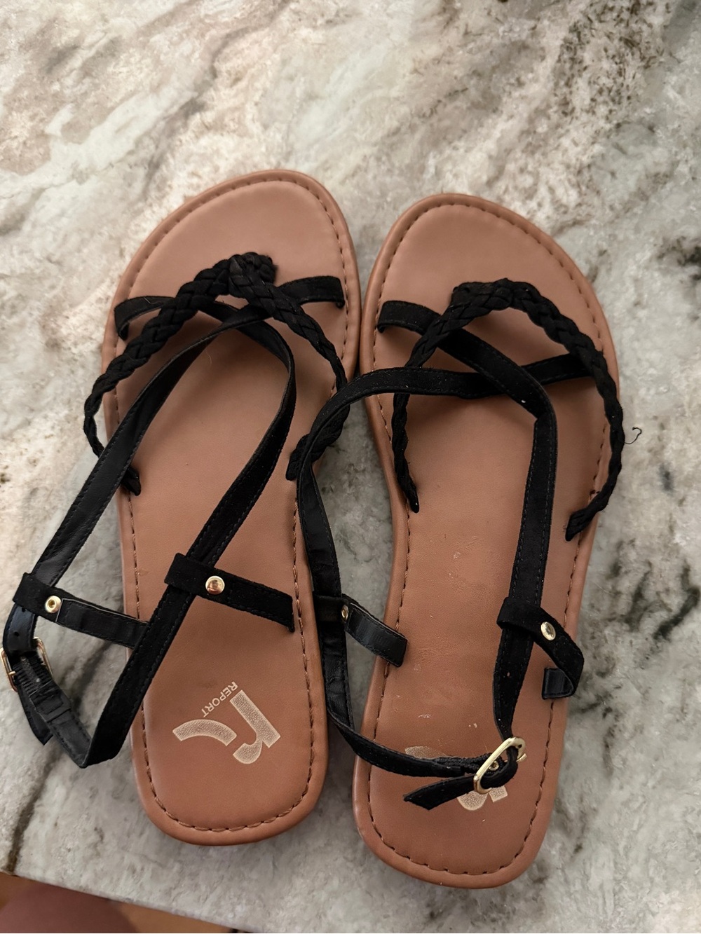 Report Black Braided Ankle Strap Flat Sandals Women’s Size 7 Casual Summer Shoes